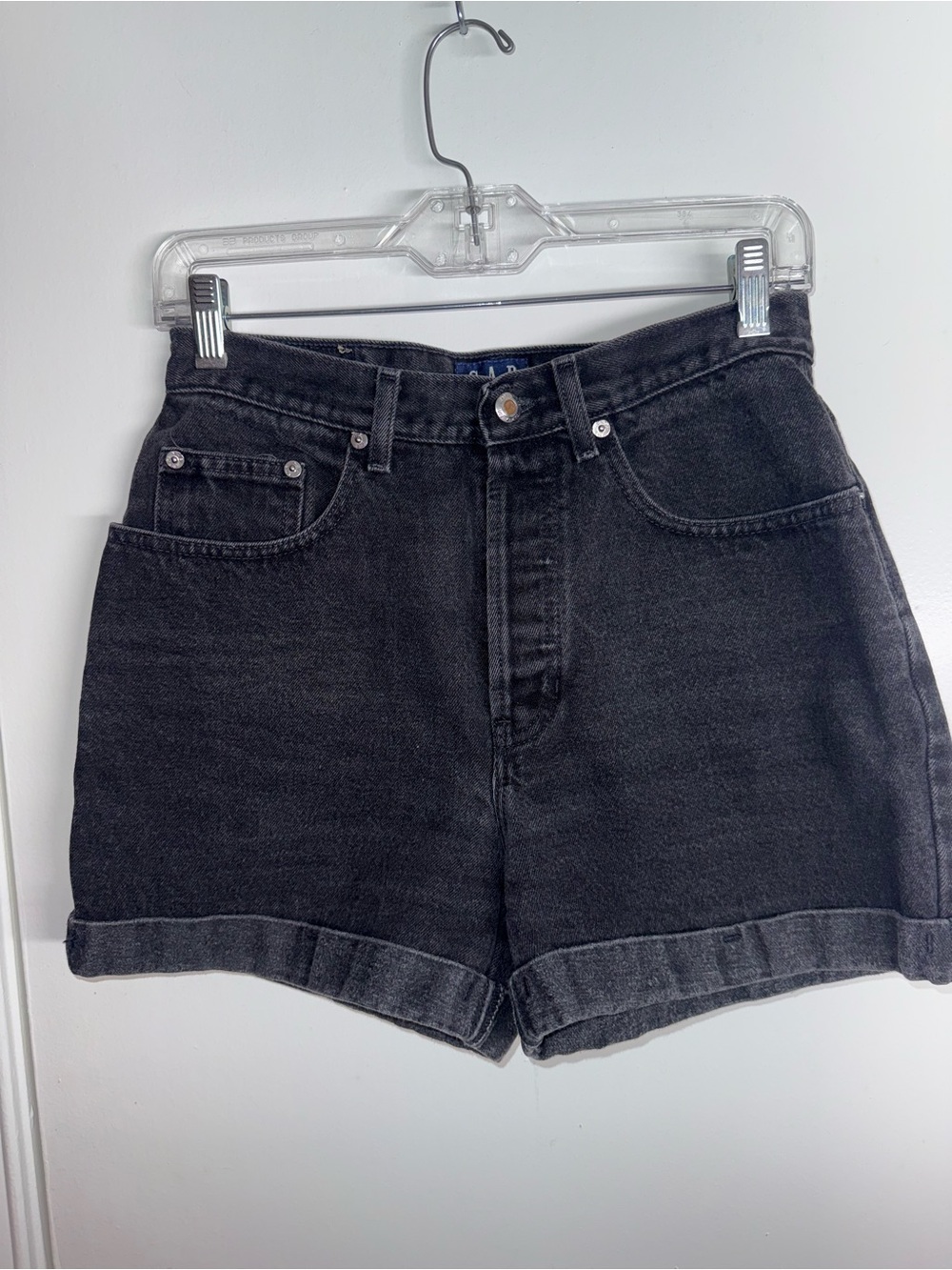 GAP Black High-Rise Rolled Hem Denim Shorts